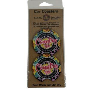 Car Coasters Country Girl Messy Bun Coffee Run Set of 2 Neoprene Absorbent